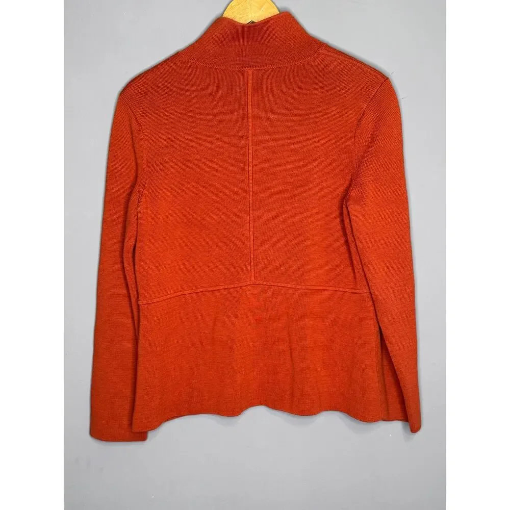 Talbots MP (Medium Petite) Burnt Orange Knit Sweater Button Down With Collar